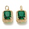 Brass Glass Charms, with Micro Pave Clear Cubic Zirconia and Jump Ring, Rectangle, Real 18K Gold Plated, Green, 14.5x10.5x5mm, Hole: 3.4mm