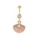 304 Stainless Steel Pave Clear Cubic Zirconia Enamel & Plastic Pearl Shell Shape Curved Barbell Dangle Belly Rings, Golden, Pink, Bar Length: 10mm, Pin: 1.6mm