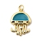 Rack Plating Brass Pendants, with Cubic Zirconia and Enamel, Jellyfish Charms, Long-Lasting Plated, Lead Free & Cadmium Free, with Jump Ring, Real 18K Gold Plated, Dark Cyan, 20.5x14.5x3.5mm, Hole: 3.5mm