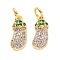 Brass Micro Pave Cubic Zirconia Pendants, with Jump Rings, Long-Lasting Plated, Cadmium Free & Lead Free, Eggplant, Light Gold, 13x6x3mm