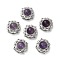 Brass Pave Natural Amethyst Multi-Strand Links, Platinum, Flower, 18x18x10mm, Hole: 3mm