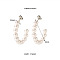 Stylish 304 Stainless Steel C-shaped Stud Earrings, with Imitation Pearl, Platinum, 30x6mm