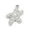Alloy Rhinestone Pendants, Starfish Charms, with Plastic Imitation Pearls, Platinum, 22x17x6mm, Hole: 1.8mm