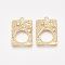 Brass Pendants, with Cubic Zirconia, Real 18K Gold Plated, Nickel Free, Rectangle with Leafy Branche, Clear, 25x17x2.5mm, Hole: 1.4mm