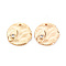 Brass Micro Pave Clear Cubic Zirconia Charms, Nickel Free, Textured, Flat Round with Eye, Real 18K Gold Plated, 14.5x2.5mm, Hole: 1.2mm