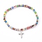 304 Stainless Steel Charm Stretch Bracelets, with Alloy Beads and Millefiori Glass Beads, Cross, Colorful, Inner Diameter: 2-1/4 inch(5.8cm)
