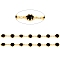 Handmade Brass Link Chains, with Glass Faceted Rhinestone & Spool, Soldered, Long-Lasting Plated, Real 18K Gold Plated, Flower, Black, Flower: 12x6.5x3mm, about 32.8 Feet(10m)/roll