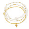 Minimalist Glass Seed Beads Stretch Bracelet Sets, Cross Brass Charm Bracelets for Women, White, Inner Diameter: 6-1/2 inch(16.5cm)