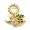 Brass Pave Green & Clear Cubic Zirconia European Dangle Charms, Heart Tree Large Hole Pendants, Long-Lasting Plated, Lead Free & Cadmium Free, Rack Plating, Real 18K Gold Plated, 25.5mm, Hole: 5.6mm