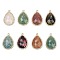 Natural Mixed Stone Faceted Pendants, Rack Plating Brass Micro Pave Clear Cubic Zirconia Teardrop Charms, Golden, Mixed Dyed and Undyed, 24.5x16.5x6.5mm, Hole: 1.6mm
