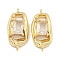 Brass Pave Rectangle Clear Glass Connector Charms, Oval Links, Cadmium Free & Nickel Free & Lead Free, Real 18K Gold Plated, 21.5x10x4mm, Hole: 1mm