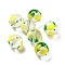 Transparent Glass Beads, Hand Drawn Beads, with Enamel, Round, Yellow, Lemon Pattern, 14~15x13~13.5mm, Hole: 1.5~1.6mm