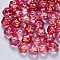 Transparent Spray Painted Glass Beads, with Glitter Powder, Flower, Crimson, 10.5x9.5x8mm, Hole: 1mm