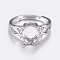 Adjustable Brass Solitaire Ring Settings, 4 Claw Prong Solitaire Ring Settings, with Cubic Zirconia, Long-Lasting Plated, Oval, Platinum, Tray: 10x8mm, 16~16.5mm