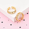 Brass Micro Pave Clear Cubic Zirconia Cuff Rings for Women, Cadmium Free & Lead Free, Heart, Real 18K Gold Plated, 6.5mm, Inner Diameter: 17.5~18mm