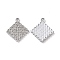 Alloy Crystal Rhinestone Pendants, Rhombus Charms, Platinum, 20.5x17.5x2mm, Hole: 1.8mm