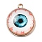 Halloween Theme Glass Pendants, with Golden Alloy Findings, Flat Round with Evil Eye, Turquoise, 23x20x6.5mm, Hole: 2.5mm