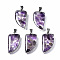 Natural Amethyst Pendants, with Transparent Resin and 201 Stainless Steel Findings, Knife, Stainless Steel Color, 26.5x14x6.5mm, Hole: 2x5.5mm