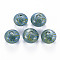 Transparent Handmade Blown Glass Globe Beads, Stripe Pattern, Flat Round, Cornflower Blue, 15.5~17.5x10~12mm, Hole: 1~3.5mm
