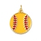 Brass Enamel Pendants, Baseball Charm, with Jump Ring, Lead Free & Cadmium Free, Long-Lasting Plated, Rack Plating, Real 18K Gold Plated, Gold, 17.5x15x2mm, Hole: 3.4mm