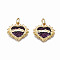 Brass Micro Pave Cubic Zirconia Pendants, with Jump Rings, Nickel Free, Heart, Real 16K Gold Plated, Purple, 17.5x18.5x3mm, Jump Ring: 5x0.8mm, 3mm inner diameter