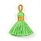 Polycotton(Polyester Cotton) Tassel Pendant Decorations, with Metallic Cord, Lawn Green, 40~43x7~9mm, Hole: 5~6.5x2~3.5mm