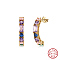 925 Sterling Silver Micro Pave Cubic Zirconia Stud Earrings, Half Round, Colorful, Real 14K Gold Plated, 20.5x3.5mm