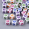 White Opaque Acrylic Beads, Horizontal Hole, Cube with Mixed Color Letter, Letter.U, 5x5x5mm, Hole: 2mm, about 5000pcs/500g