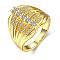 Trendy Brass Cubic Zirconia Wide Band Rings for Women, Size 7, Golden, 17.3mm