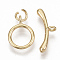 Brass Toggle Clasps, with Jump Rings, Nickel Free, Real 18K Gold Plated, Ring: 14x11x1.5mm, Hole: 1.6mm, Bar: 19.5x2.5, Hole: 1.6mm, Jump Ring: 5x1mm.