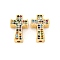 Brass Micro Pave Cubic Zirconia Beads, Cadmium Free & Lead Free, Cross, Real 16K Gold Plated, 13.5x9x3.5mm, Hole: 1.4mm