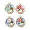 Alloy Enamel Pendants, with ABS Imitation Pearl and Glitter Powder, Flat Round with Flower, Rack Plating, Long-Lasting Plated, Lead Free & Cadmium Free & Nickel Free, Golden, Mixed Color, 23.5x19.5x6mm, Hole: 1.8mm