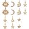 14Pcs 7 Style Brass Micro Pave Cubic Zirconia Charms, Star & Moon & Sun, Real 18K Gold Plated, 2pcs/style