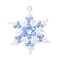 Glass Seed Beaded Snowflake Pendants, with 304 Stainless Steel Jump Ring & Glass Beads, Real 18K Gold Plated, Faceted, Blue, 36x33x4mm, Hole: 2.5mm