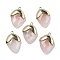Natural Rose Quartz Pendants, with Golden Brass Finding, Straberry Shape Charms, Faceted, 25x17.5x7mm, Hole: 1.6mm