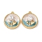 Light Gold Tone Alloy Enamel Pendants, with ABS Imitation Pearl, Flower Charms, Rack Plating, Flat Round, 26x22x8mm, Hole: 1.8mm