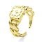Brass Open Cuff Rings, Cadmium Free & Nickel Free & Lead Free, Watch Shape, Real 18K Gold Plated, US Size 7 1/4(17.5mm)