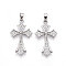Brass Micro Pave Cubic Zirconia Pendants, Cadmium Free & Lead Free, Cross Charms, Platinum, 26.5x16x3mm, Hole: 5x2.5mm