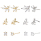 2 Sets 2 Colors Brass Micro Pave Cubic Zirconia Stud Earrings Set, Leaf & Diamond, Platinum & Golden, 4.5~11x4~8mm, 3 Pair/set, 1 Set/color