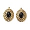 Natural Obsidian Pendants, Oval Charms, with 304 Stainless Steel Settings, Real 14K Gold Plated, 21x15x5.5mm, Hole: 1.4mm