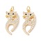 Brass Micro Pave Cubic Zirconia Pendants, with Jump Rings, Cadmium Free & Lead Free, Long-Lasting Plated, Cat, Real 18K Gold Plated, 25x11.5x2mm, Hole: 3mm