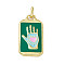 Alloy Enamel Pendants, Rectangle, Tarot Pattern Charm, Golden, Dark Green, Hand Heart, 26x14x2mm, Hole: 2x3mm