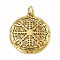 Ion Plating(IP) 304 Stainless Steel Manual Polishing Pendants, with Jump Rings, Flat Round with Vegvisir Charm, Antique Golden, 43x38.5x6mm, Jump Ring: 10x1.5mm, 7mm Inner Diameter