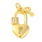 Rack Plating Brass Micro Pave Cubic Zirconia Pendants, Cadmium Free & Lead Free, Heart-shaped Lock, Real 18K Gold Plated, 20x10.5x4mm jump ring: 5x1mm, inner diameter: 3.5mm, key:7.5x4.5mm