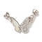 Brass Micro Pave Clear Cubic Zirconia Fold Over Clasps, Cadmium Free & Nickel Free & Lead Free, with Shell, Long-lasting Plated, Real Platinum Plated, 45mm, Hole: 5.5mm