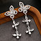 Brass Clear Cubic Zirconia Dangle Stud Earrings, Butterfly, Clear, 45x15mm