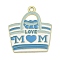 Mother's Day Alloy Enamel Pendants, Handbag with Word Love Mon, Light Sky Blue, 26x23x1mm, Hole: 1.8mm