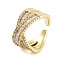 Rack Plating Brass Micro Pave Cubic Zirconia Open Cuff Rings, Criss Cross Rings for Women, Long-Lasting Plated, Cadmium Free & Lead Free, Real 18K Gold Plated, 11.5mm, Adjustable