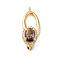 Brass Pave Cubic Zirconia Fold Over Clasps, Real 18K Gold Plated, Oval, Medium Purple, Clasp: 12.7x8x8.5mm, Hole: 1mm, Ring: 16x9x2mm, Hole: 1mm