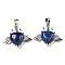 Dyed Natural Lapis Lazuli with Clear Cubic Zirconia Pendants, Heart & Wing Charms with Rack Plating Brass Findings, Platinum, Cadmium Free & Lead Free, 25x31.5x8.5~9mm, Hole: 7.9x5mm